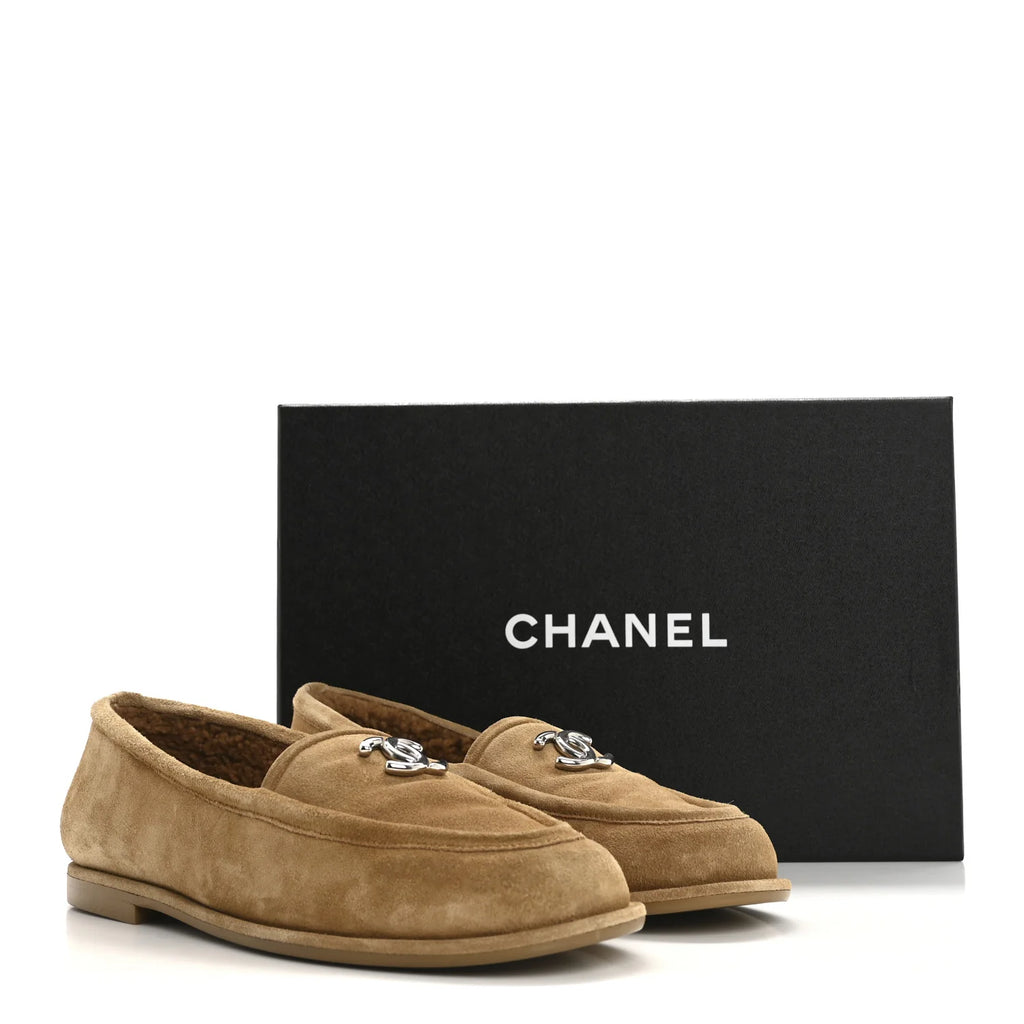 Suede Calfskin CC Loafers 38 Dark Beige