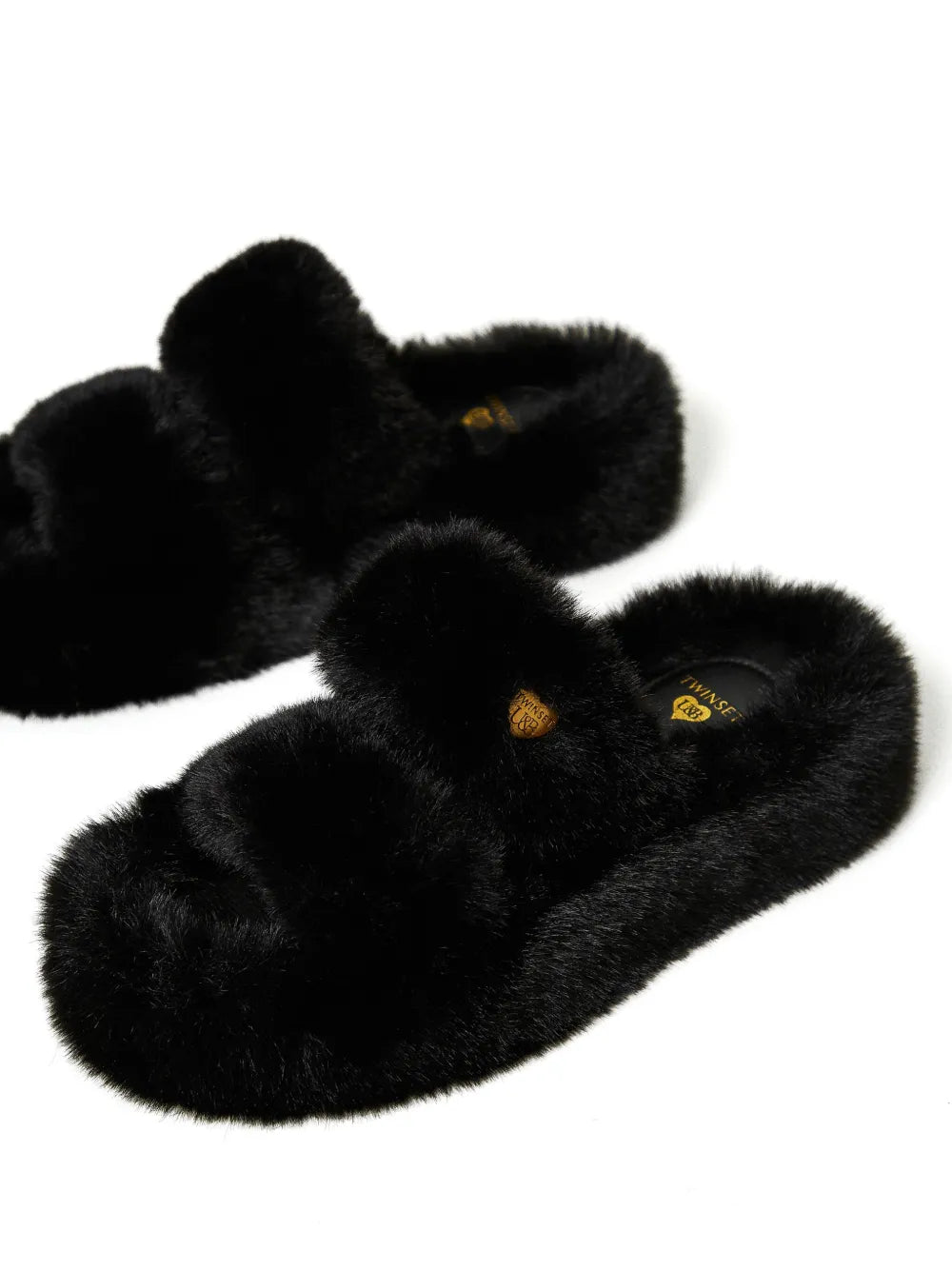 Twinset faux-fur slides in Black