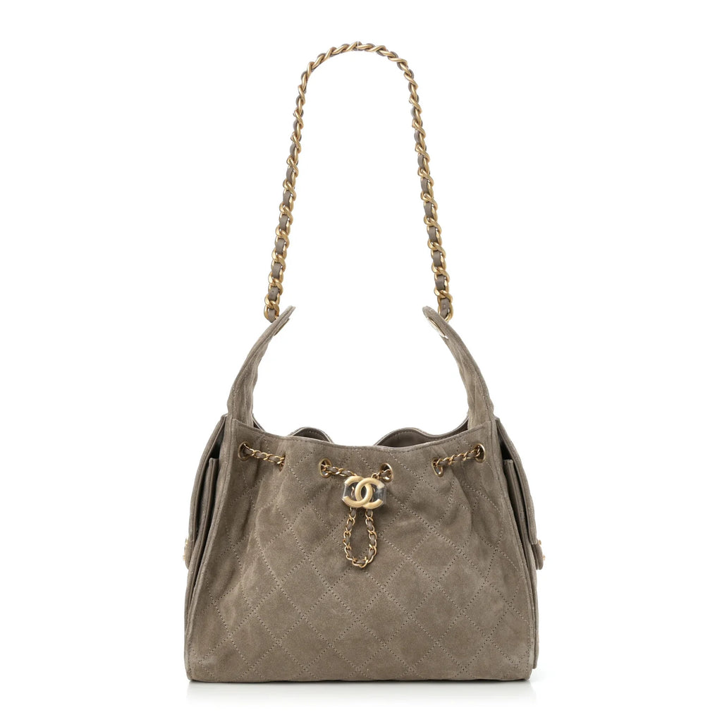 Suede Quilted Small Chanel 25 Handbag Dark Grey