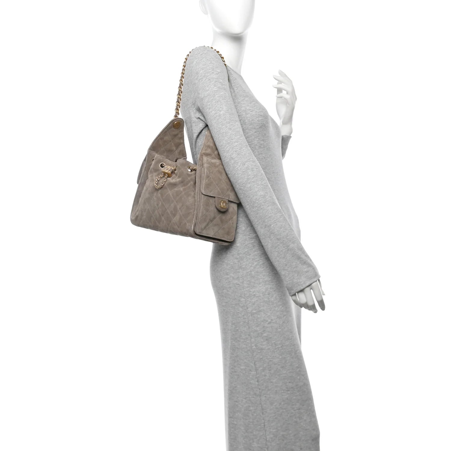 Suede Quilted Small Chanel 25 Handbag Dark Grey