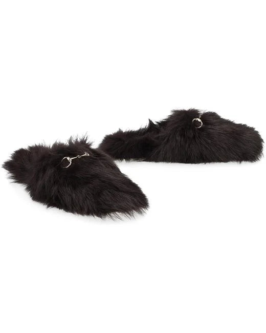 Horsebit Shearling Slippers Black