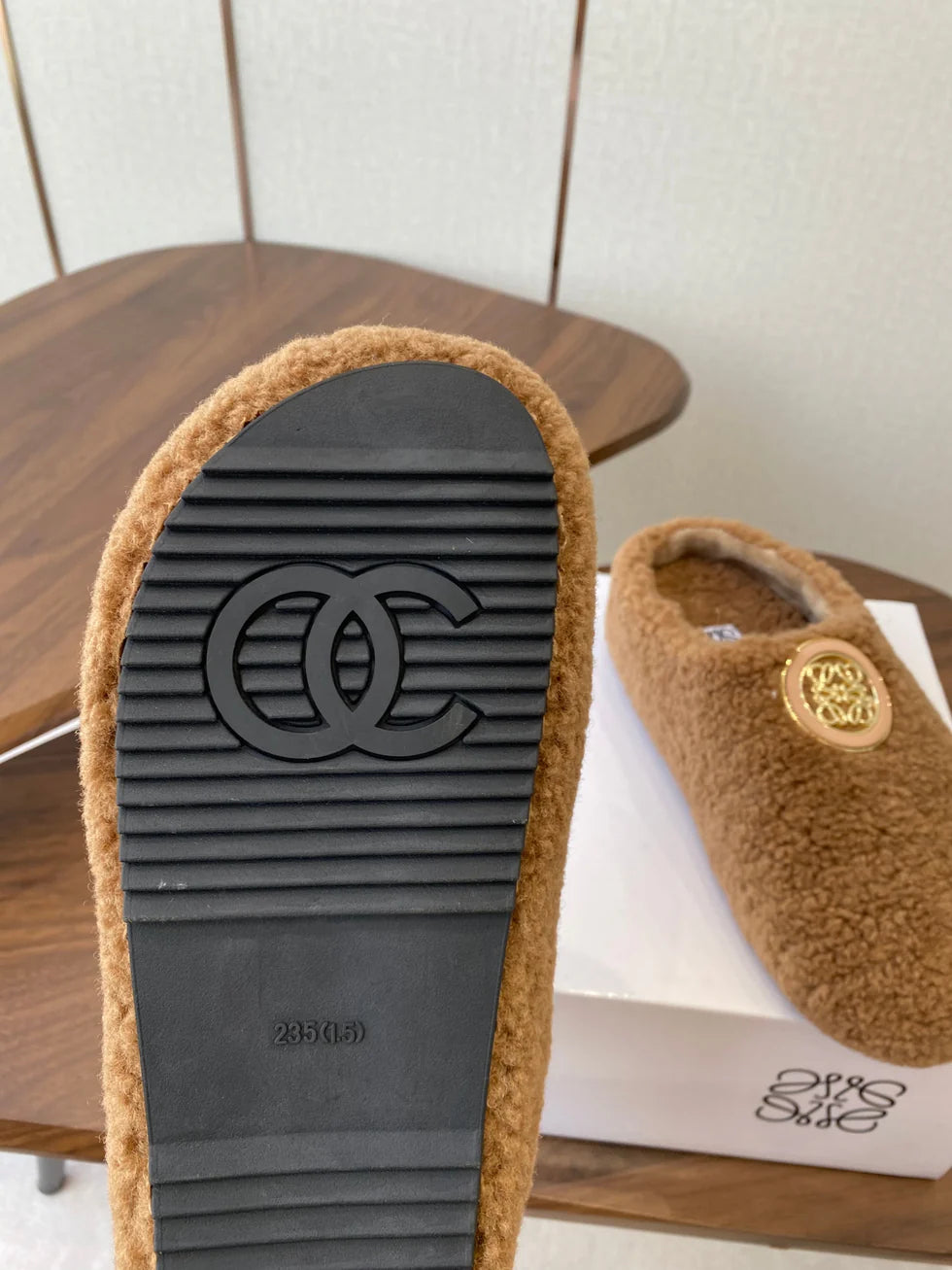 Loewe Birkenstock slippers brown wool