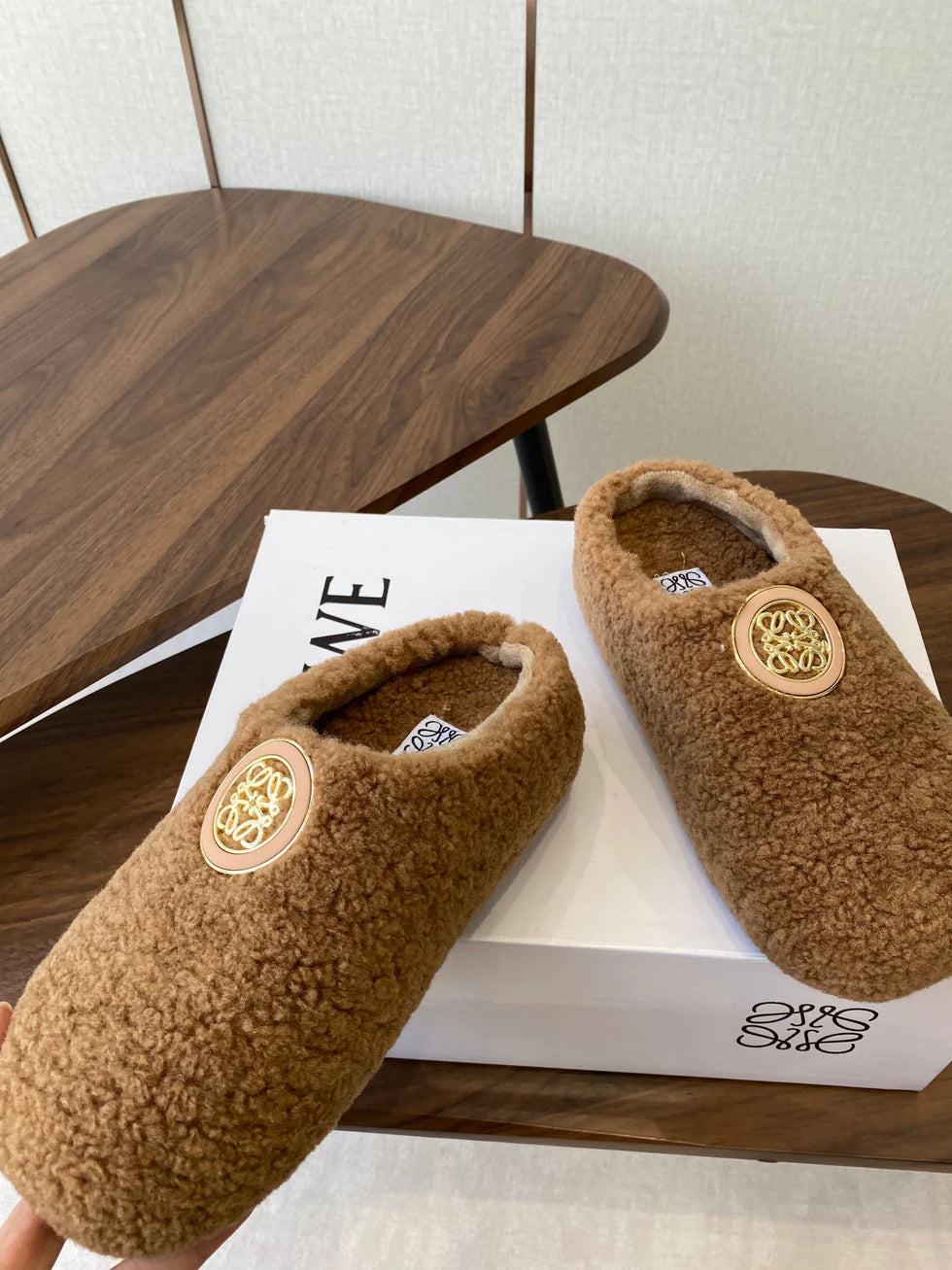 Loewe Birkenstock slippers brown wool